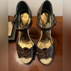 Barbara Bui Croc Embossed Peep Toe Heels